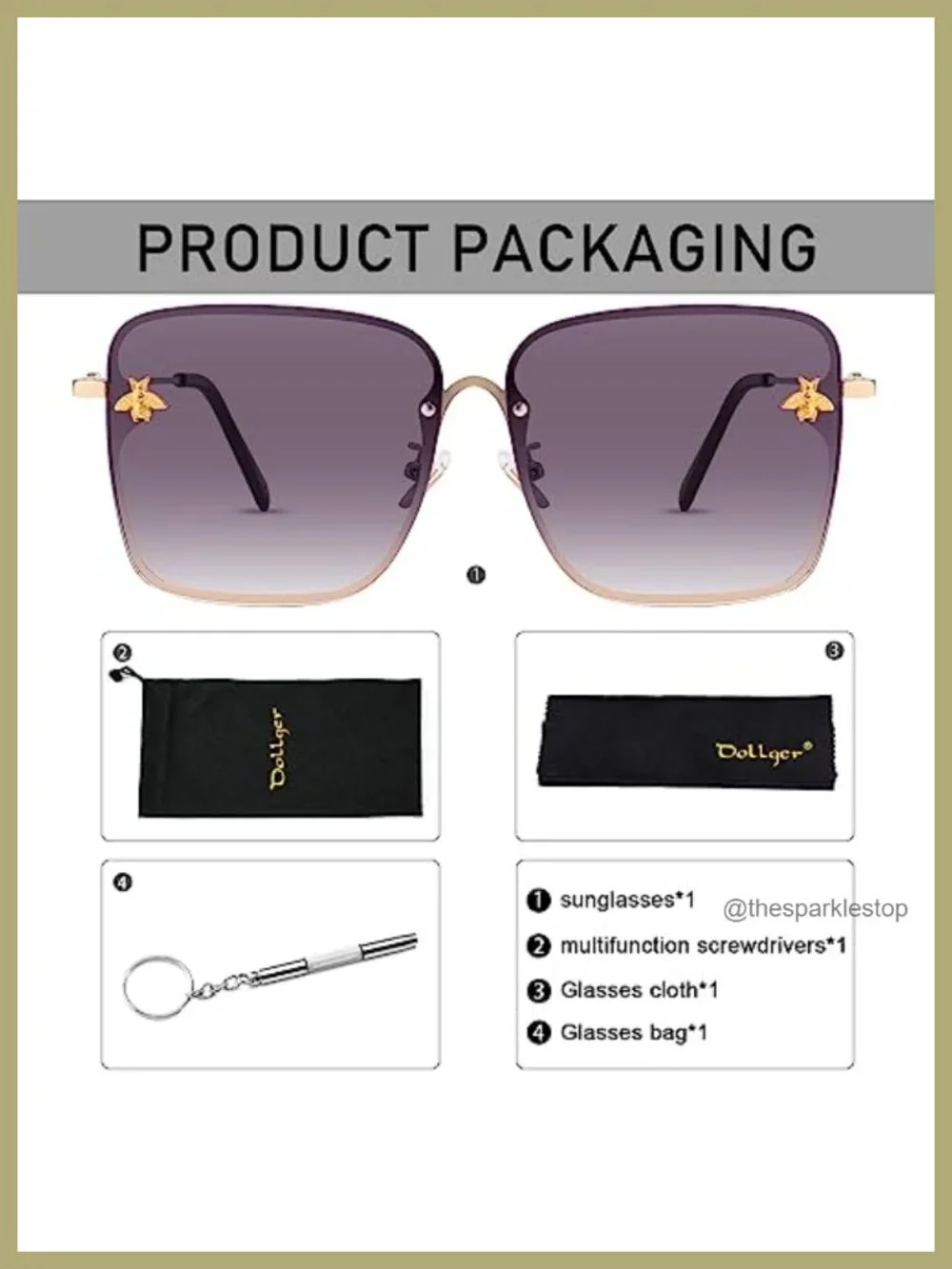 Oversized Square Sunglasses for Women Metal Frame UV400 Protection Gradient